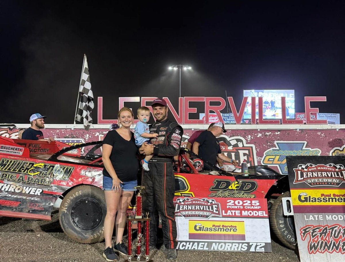 Lernerville's tweet photo. For the fifth time in his career, @TheCrusherKid is a Glassmere Fuel Service Late Model track champion!! Congrats Mike and crew on the title and tonight's feature win! https://t.co/MjwgbeHxNa