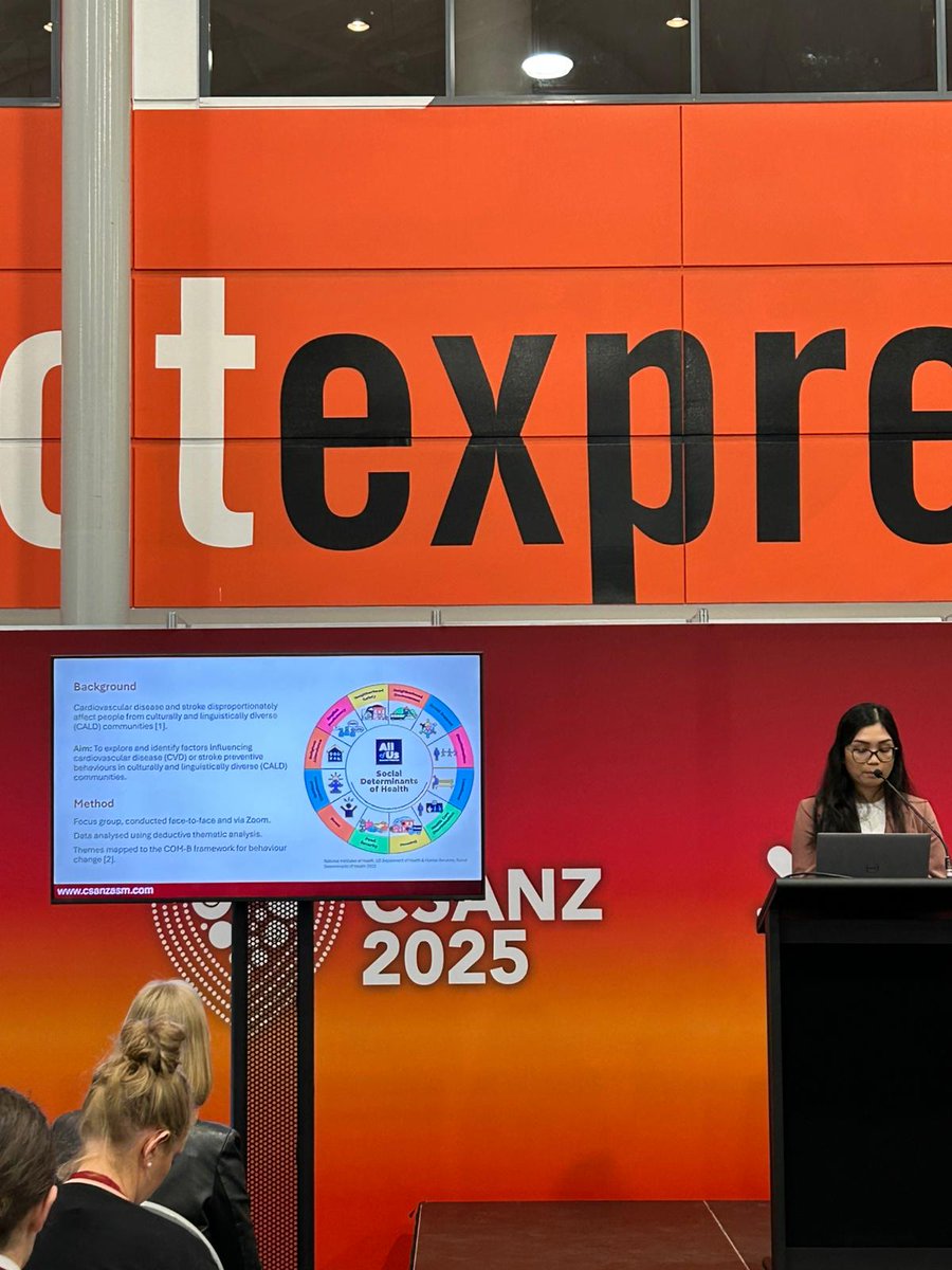 AllidaSabine's tweet photo. Pleased to present at #CSANZ2025 on our @UOW AEGiS funded study exploring barriers &amp; facilitators to CVD &amp; stroke prevention in CALD communities.

#HealthEquity #CALD #CVD #StrokePrevention https://t.co/5rUtOyEFR1