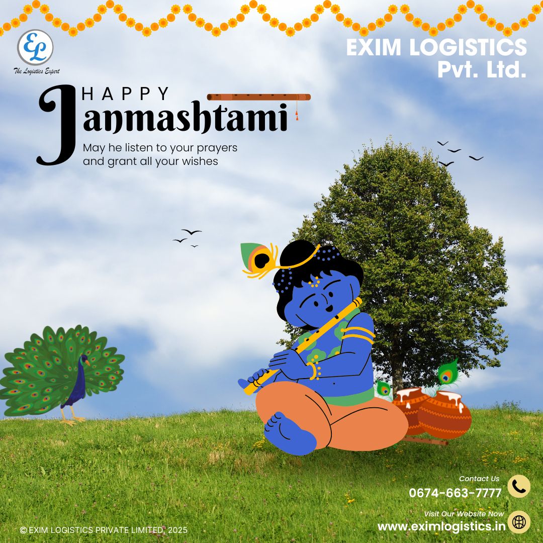 voiceofexim's tweet photo. 🌸🦚 Wishing everyone peace, joy &amp; prosperity on this sacred day.
 Happy Janmashtami! 🙏✨
– EXIM Logistics Pvt. Ltd. 🚛💫
#Janmashtami #LordKrishna #EXIMLogistics https://t.co/JrjbDAjYWO