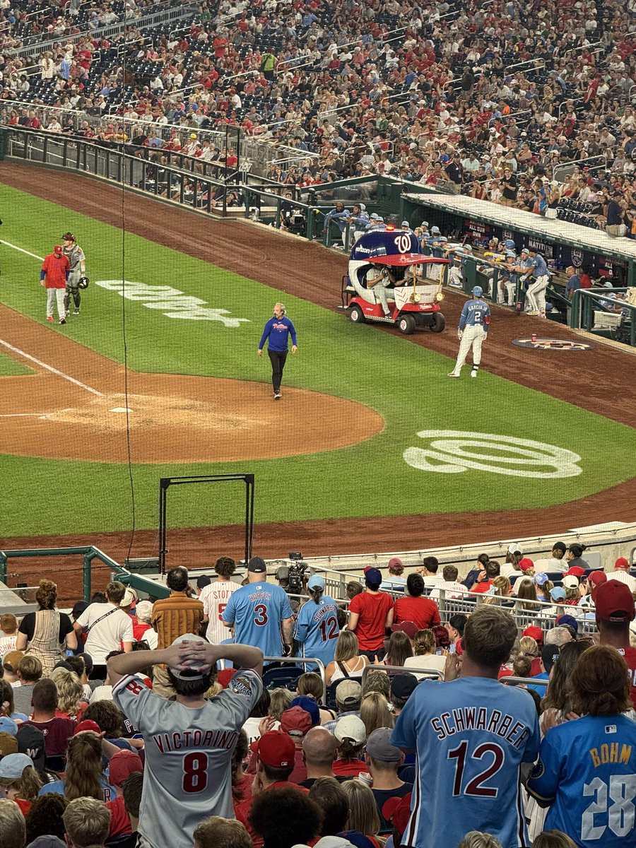 So many <a href="/Phillies/">Philadelphia Phillies</a> fans at the game in DC tonight, and this fan with his hands on his head sums up how all of us in attendance (and all Phils fans)  were feeling in this moment as Duran was carted off. Please be ok.