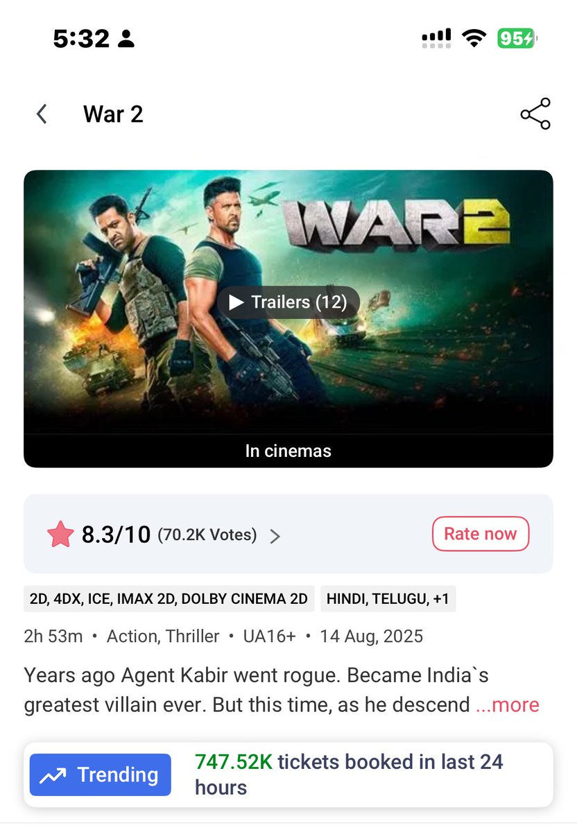 pavansankar9999's tweet image. Last 24 Hours BMS Sales !

#War2 - 747.52K 💥
#Coolie - 573.58K