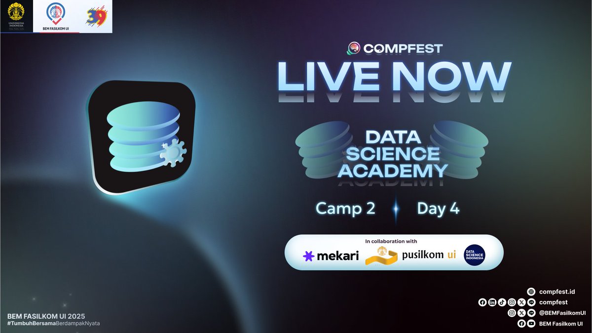 COMPFEST's tweet image. Selamat Pagi, TechOvers!

Saat ini sedang dilangsungkan Data Science Academy COMPFEST 17 Camp 2 - Day 4. Ikuti keseruannya melalui Instagram dan Twitter kami di,

Instagram: instagram.com/compfest
Twitter: x.com/compfest

#BrillianceThroughAdaption
#Academy
#COMPFEST17