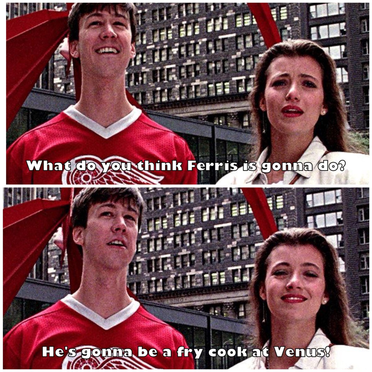 DailyFBDO's tweet photo. Day 391:

How many thought Cameron said Ferris was a gonna be a fry cook ON Venus? 🤣

#ferrisbueller #cameronfrye #sloanepeterson #80s #1980s https://t.co/aCfLu7MFlW