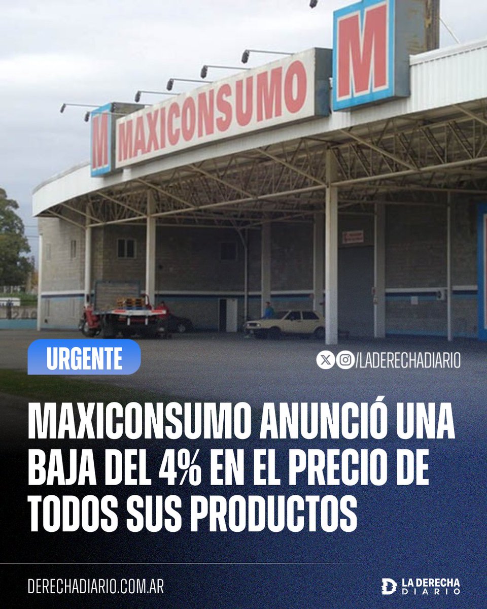 🚨🇦🇷 | #URGENTE EFECTO MENGER: La cadena mayorista Maxiconsumo anunció una baja del 4% en el precio de todos sus productos a partir de mañana.

"Los precios tendrán una deflación promedio del 4% y se mantendrá en todo agosto y septiembre", anunció el CEO de la empresa.