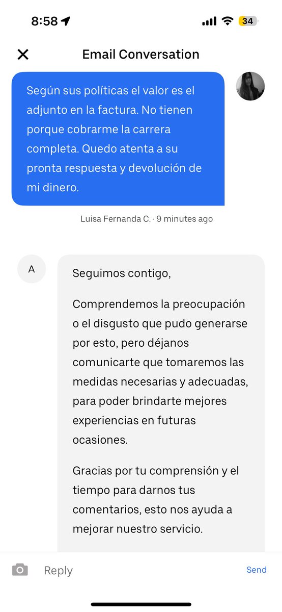 Negrecumbe's tweet photo. Cada vez el servicio de @Uber_Col es peor. Ayer solicité uno y no lo tomé. Me cobraron tarifa de cancelación y además la carrera completa. Contacto servicio al cliente y no responden a la devolución del dinero. ¿Se están volviendo igual a los taxis? ¿ me devuelven mi plata? https://t.co/2RP6clhDHk