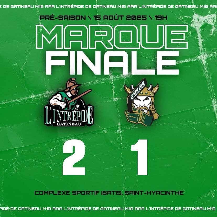 Marque finale au Complexe sportif Isatis.

Victoire à Saint-Hyacinthe!

#intrépidehockey | #jesuisintrépide