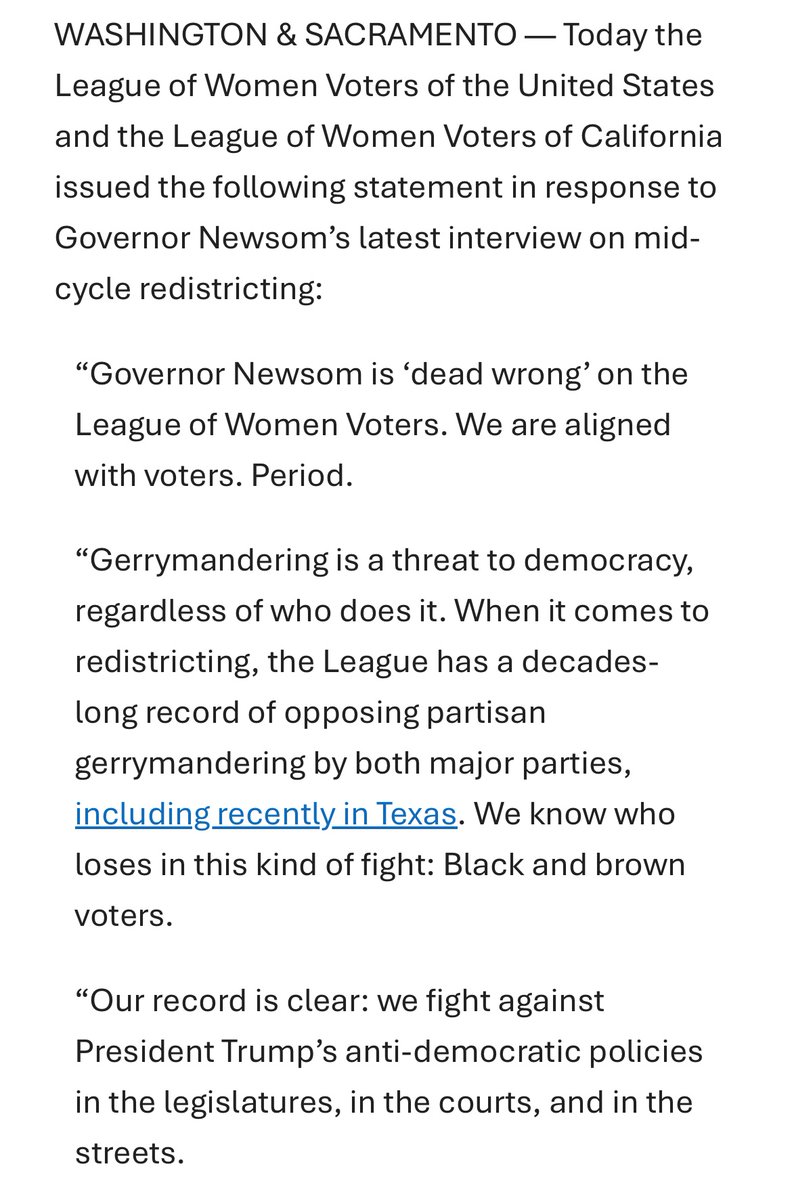 As Common Cause opens the door to allowing mid-decade districting (depending on how the maps are constructed), the League of Women Voters signals strong opposition to the moves happening in California.