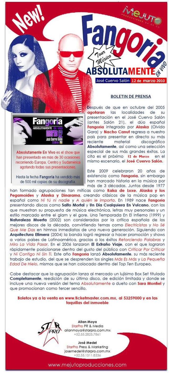STARPROMX's tweet photo. Recordando 2009 / Boletin de prensa y fotos publicitarias exclusivas para el show de FANGORIA en su gran regreso a México #starpromx https://t.co/UsY7gFtCoK