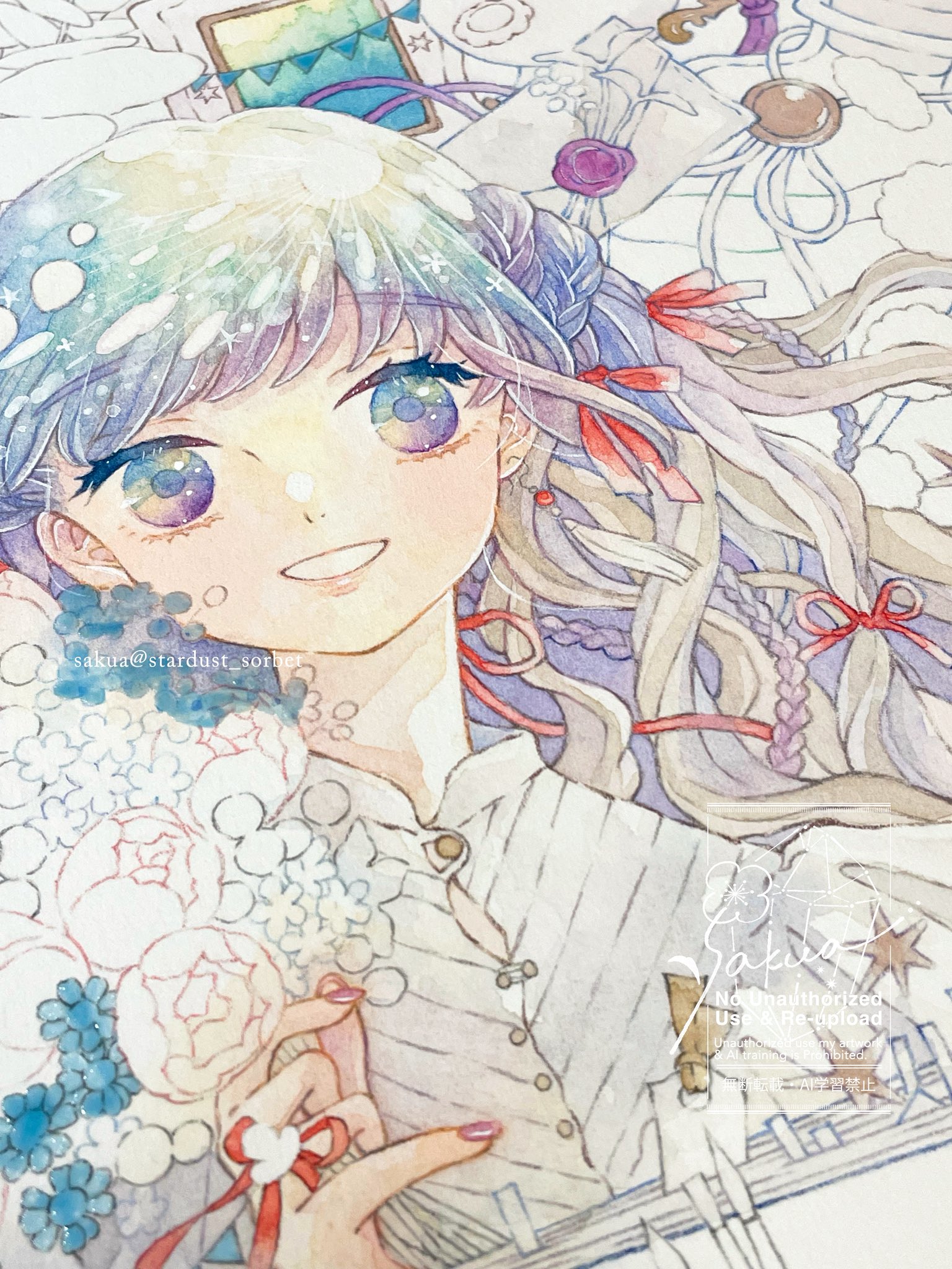 手描きイラスト✣創作水彩原画『朧桜』 【公式通販】