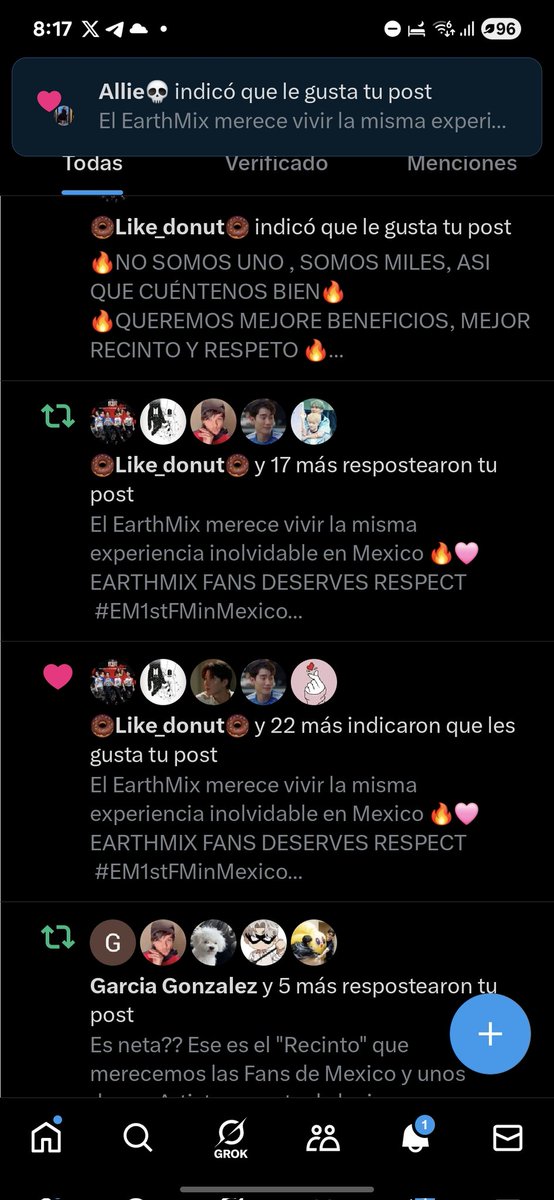 Josscherry00's tweet photo. Que bonitas se ven mis noti de X , no nos vamos a dejar, queremos fanmetings en lugares seguros, con beneficios justos y tratos amables 
No solo esta vez , queremos que siempre sea asi 🔥 
EARTHMIX FANS DESERVES RESPECT
 #EM1stFMinMexico
#เอิร์ทมิกซ์ #EarthMix.#EM1stFMinMexico https://t.co/yI4wTAJFgc
