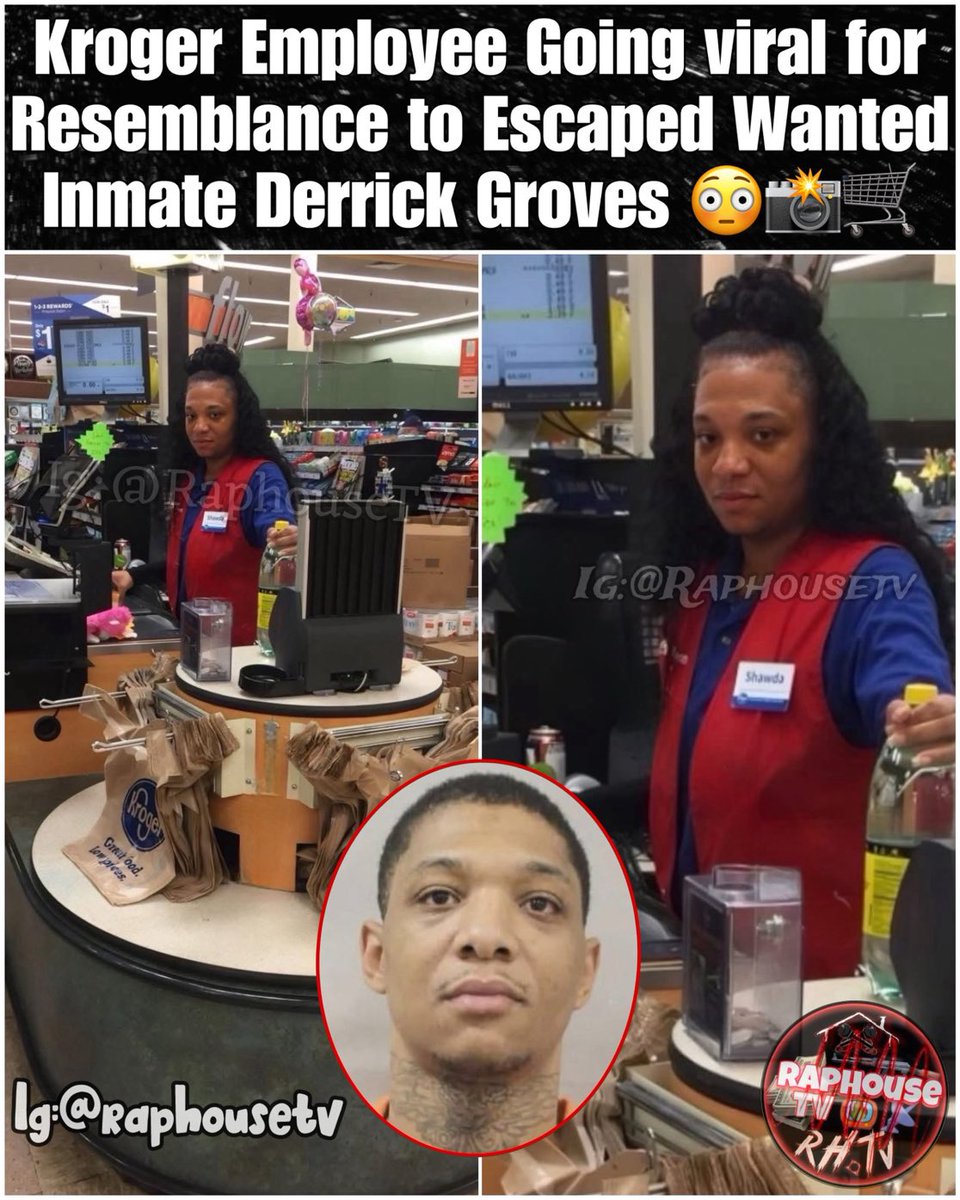 DailyLoud's tweet image. Kroger Employee Goes Viral for Resemblance to Escaped Wanted Inmate Derrick Groves