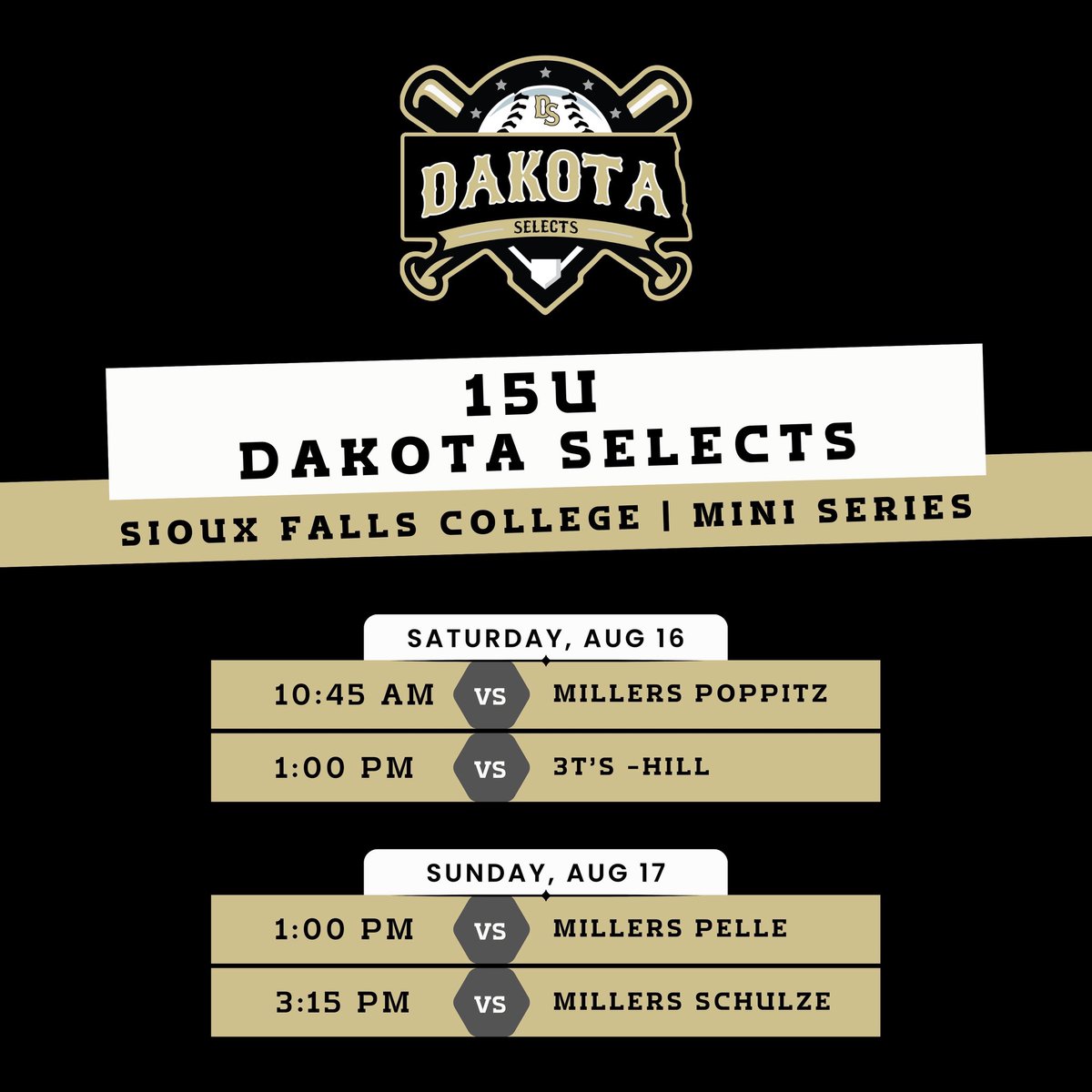 Fall baseball is underway! Our 15U, 16U, and 18U squads are competing this weekend at the College Mini Series in Sioux Falls.