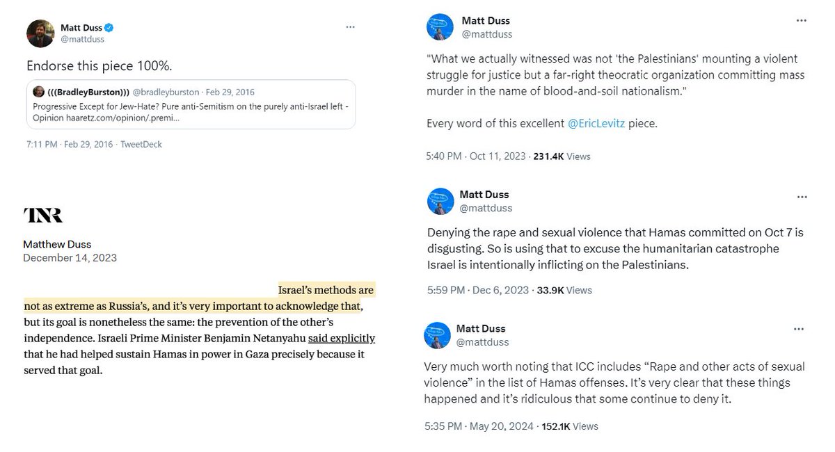 why does Hasan do cozy interviews with genocidal Zionist Matt Duss, who is one of the most odious scumfuck cunts alive, describing the Palestinian resistance as "blood and soil" Nazis while playing a key role in spreading the genocidal atrocity propaganda rape hoax to