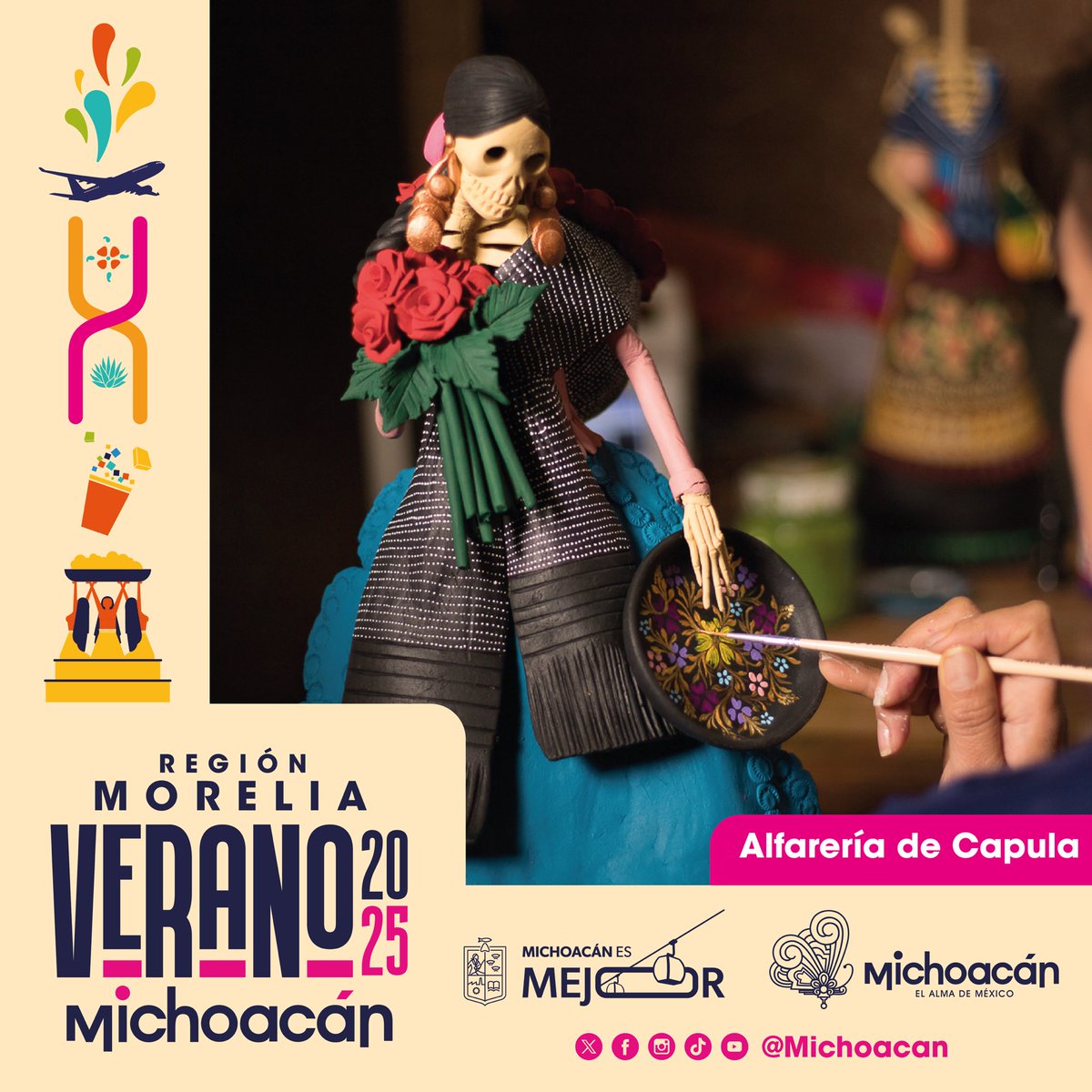 GobMichoacan's tweet photo. Estas vacaciones de verano visita #Capula, un pintoresco pueblo alfarero famoso por la elaboración de simpáticas catrinas. #MichoacánEsMejor 💀✨ https://t.co/iDBp9wi13K