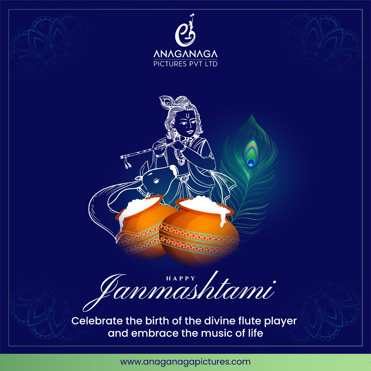 AnaganagaP's tweet photo. Happy Janmashtami! 
On this auspicious day, let’s celebrate the birth of Lord Krishna, the divine flute player, who fills our lives with joy, love, and wisdom.

#HappyJanmashtami #lordkrishna #DivineBlessings  #krishnajanmashtami #krishnalove #directorsivam #anaganagapictures https://t.co/N8aOXOZga2