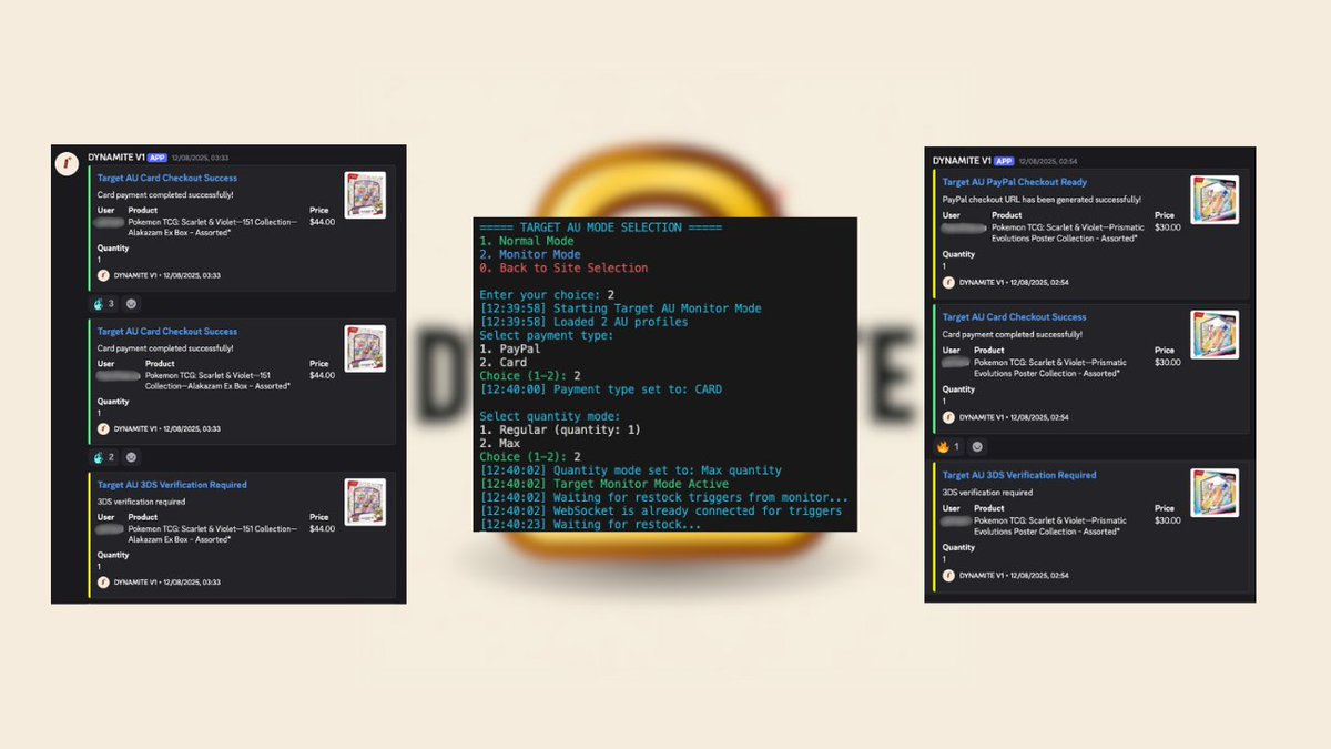 DYNAMITEAIO's tweet image. Target Australia + 3am Restock Time = No problem with our monitor mode.