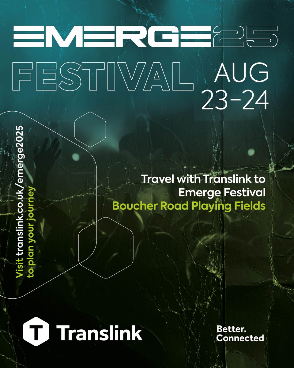 Translink (@translink_ni) on Twitter photo ✨ Emerge Festival. Aug 23-24. Boucher Road.
🚍 Travel with Translink - your ride to the music!
Plan ahead: translink.co.uk/emerge2025
<a href="/EmergeBelfast_/">EMERGE BELFAST</a> ✨ Emerge Festival. Aug 23-24. Boucher Road.
🚍 Travel with Translink - your ride to the music!
Plan ahead: translink.co.uk/emerge2025
<a href="/EmergeBelfast_/">EMERGE BELFAST</a>