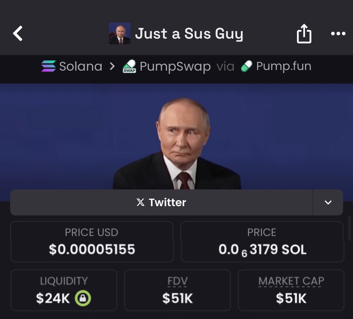 PremiumGem1's tweet photo. Aped #susguy at $51k mcap on my private telegram
5qojNW8p8Acg6fTzjYhKnGGimt6RDxVUQBdbtHs2pump
#solana #memecoin #crypto #Ceasefire https://t.co/ZVKmnuSMIb