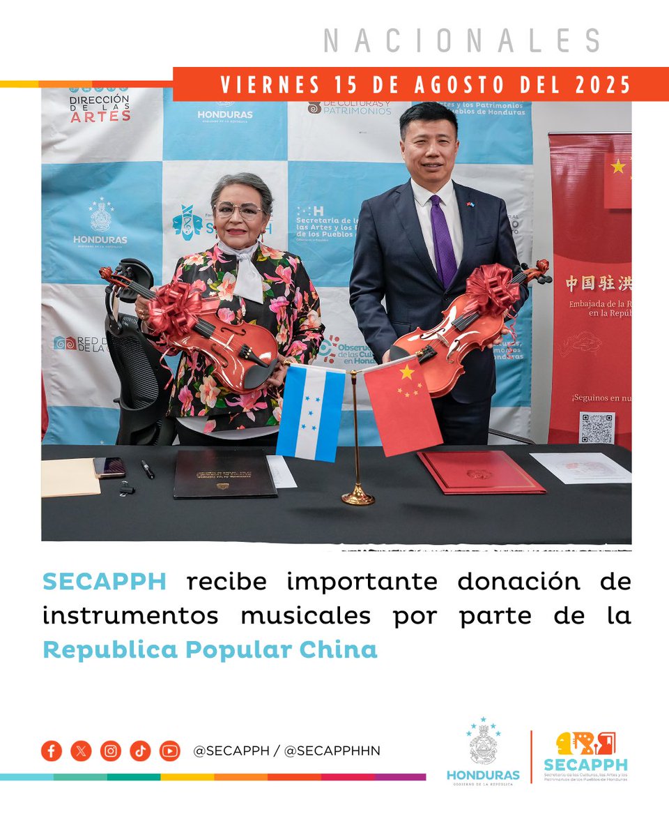 Minotahn's tweet image. 🎻🎹 𝐃𝐎𝐍𝐀𝐂𝐈𝐎́𝐍 𝐃𝐄 𝐈𝐍𝐒𝐓𝐑𝐔𝐌𝐄𝐍𝐓𝐎𝐒 𝐌𝐔𝐒𝐈𝐂𝐀𝐋𝐄𝐒 𝐃𝐄𝐒𝐃𝐄 𝐂𝐇𝐈𝐍𝐀 🇨🇳🤝🇭🇳

La #SECAPPH, recibió 84 instrumentos que beneficiarán al Conservatorio Nacional de Música “Francisco Díaz Zelaya” y a la Unidad de Música, fortaleciendo el arte y la cultura en…