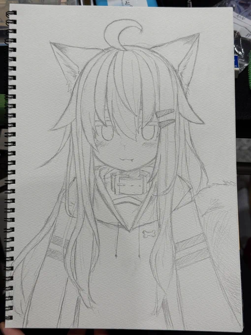 久しぶりにうちの子をアナログで描きました!
髪型を前の形で描いちゃいました… 