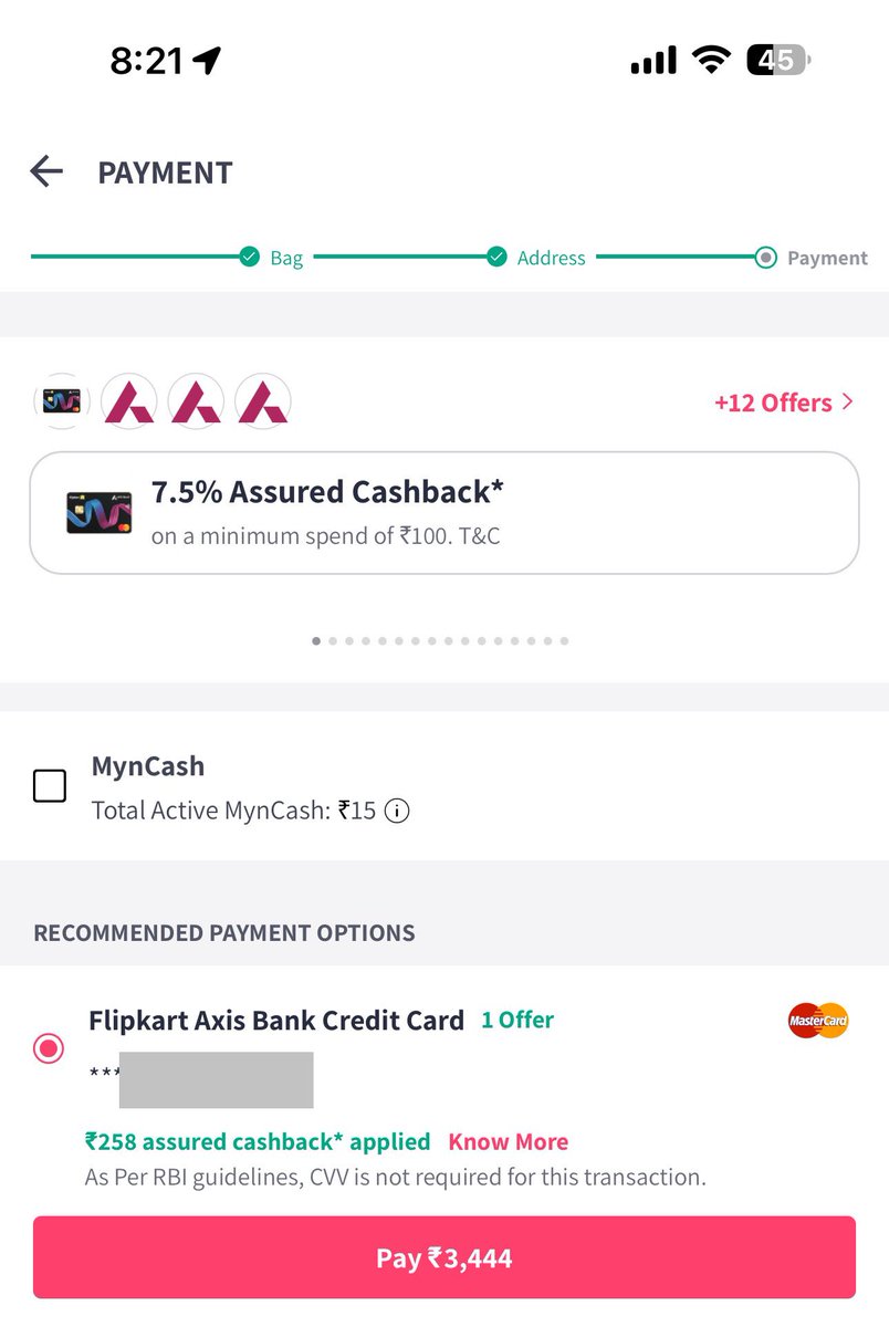 androabhideep's tweet photo. @myntra what’s the point of giving cash back on Flipkart Axis Bank card when the payments are always failing? The Cruise API payment gateway probably has a problem. I have tried using the card on other platforms and it’s working fine. I can’t place the order only on Myntra. https://t.co/GLscAfpu8q