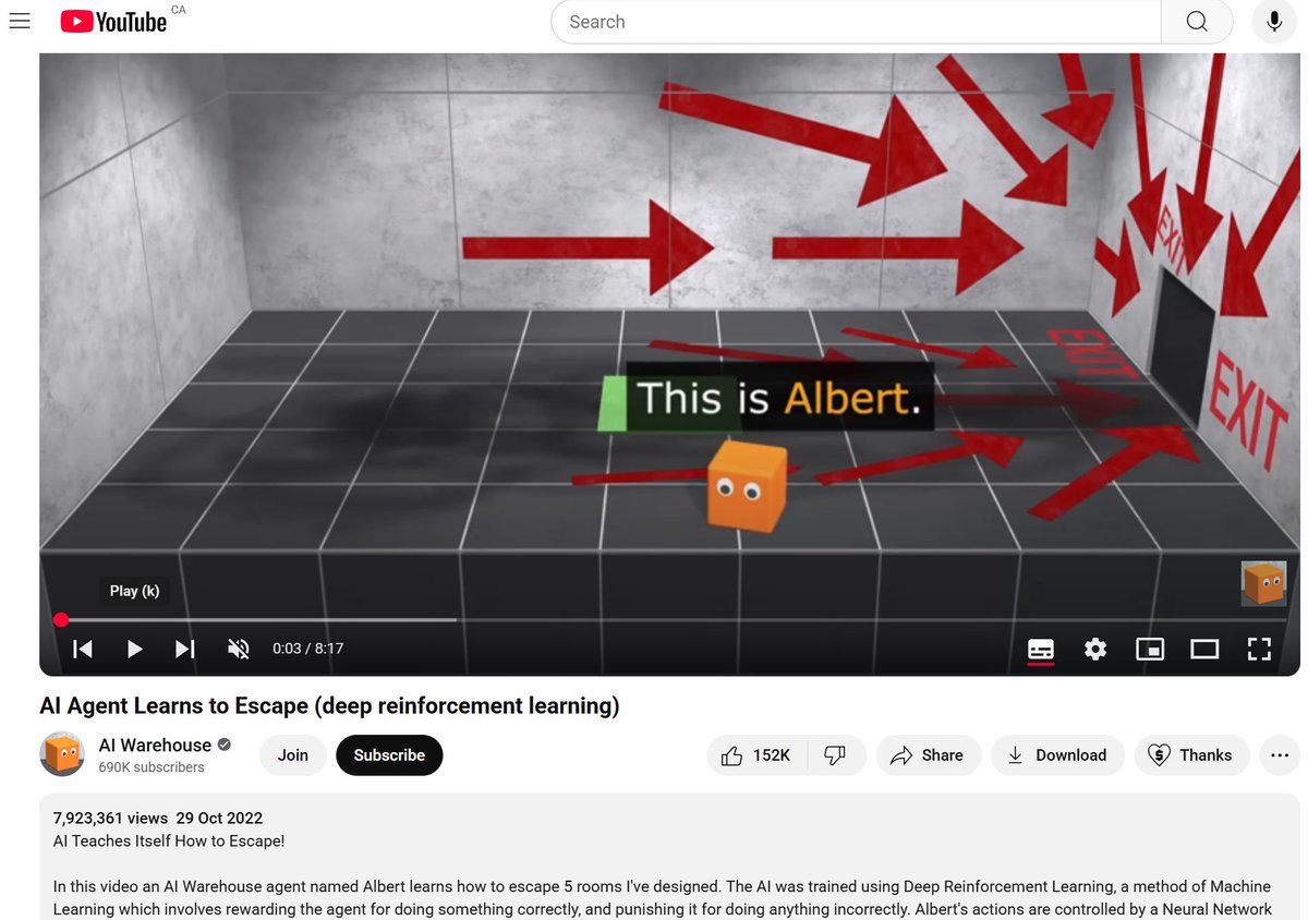 Albert $ALBERT

7AKrBohcrBAqqta62fZde5oHKSpeznSB5PvijvfApump

youtube.com/watch?v=v3UBlE…

This viral AI block has never been tokenized before.

It has 8M views on youtube, it's one of the most recognizable AI because it taught so many people about reinforcement learning.