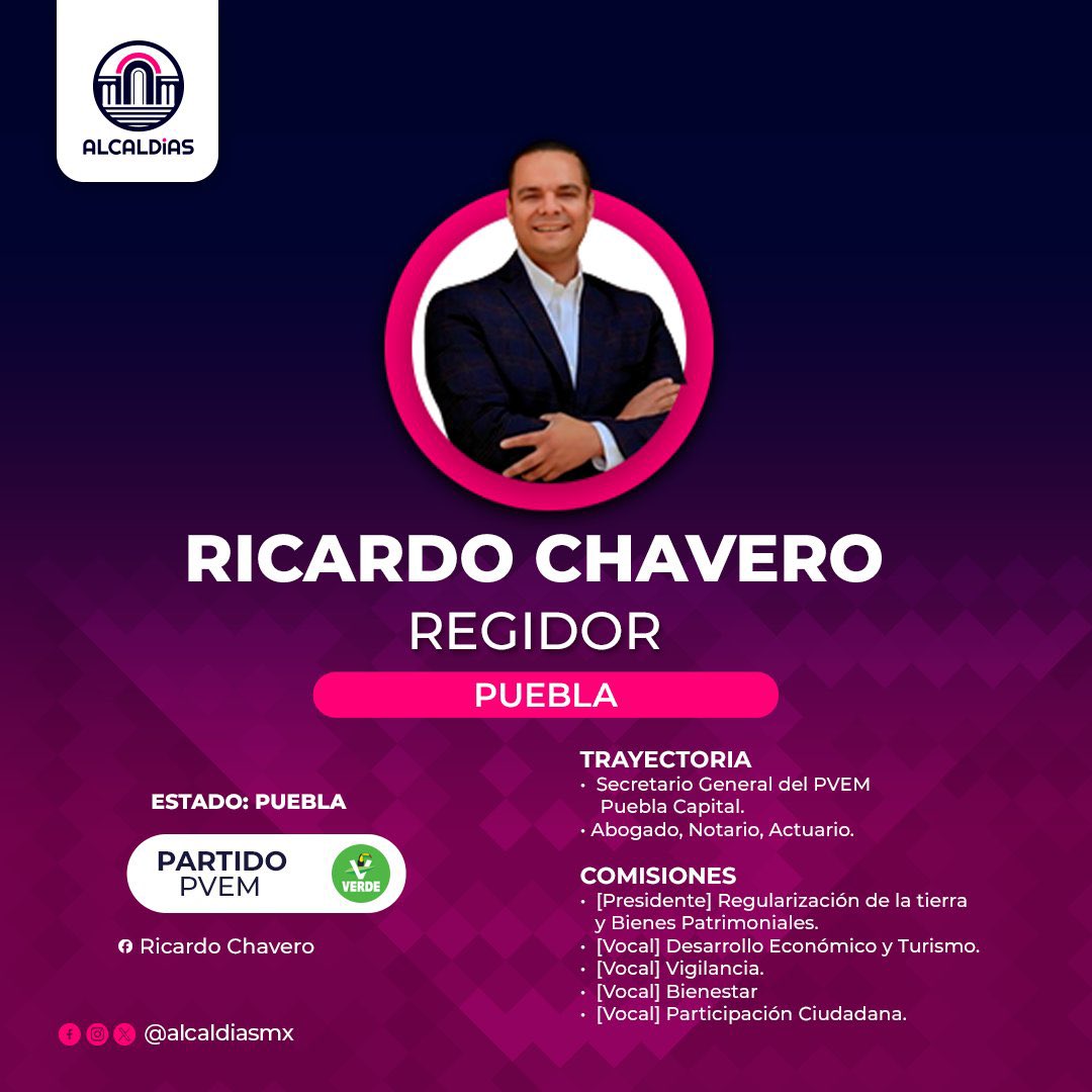 📊 ¡Ricardo Chavero [<a href="/RicardoChavero/">RICARDO CHAVERO</a>] trabajando por el patrimonio y el bienestar de Puebla Capital [<a href="/PueblaAyto/">Ayuntamiento de Puebla</a>]!

El regidor por el PVEM [<a href="/PVEM_Puebla/">Partido Verde Puebla</a>] preside la Comisión de Regularización de la Tierra y Bienes Patrimoniales [<a href="/RegidoresPue/">Regidurías Puebla</a>] promueve certeza jurídica para las