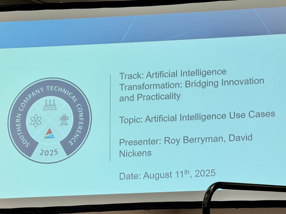 DaveNickens's tweet photo. Great time speaking at the @SouthernCompany Technology Conference this week in Alabama. Great Nuclear AI Use Cases! #ai #aicoe https://t.co/qOo2WEXajQ