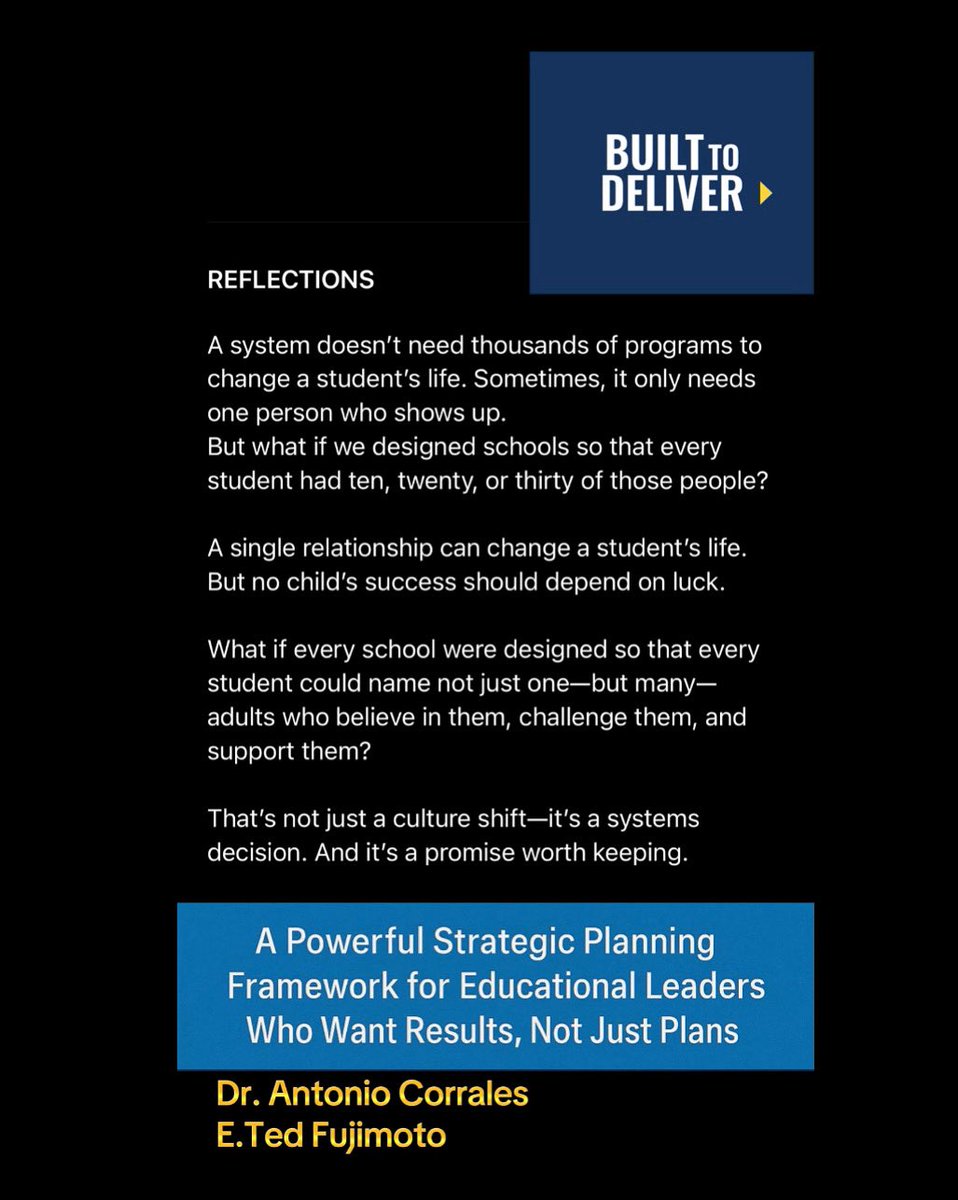 A single relationship can change a student’s life. But no child’s success should depend on luck.

Built to Deliver is redefining school systems—where every student is surrounded by adults who believe in them.

📘 builttodeliver.com
#BuiltToDeliver <a href="/tedfujimoto/">Ted Fujimoto 💡</a> <a href="/BTDMovement/">Built To Deliver - Movement</a>