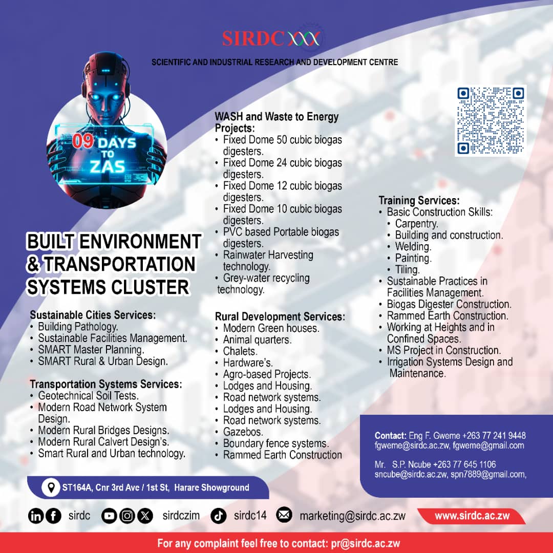 SIRDC: Connecting Agriculture, Industry and Communities through Technologies

Visit our stand during the Harare Agricultural Show week ( 25-30 August 2025 )