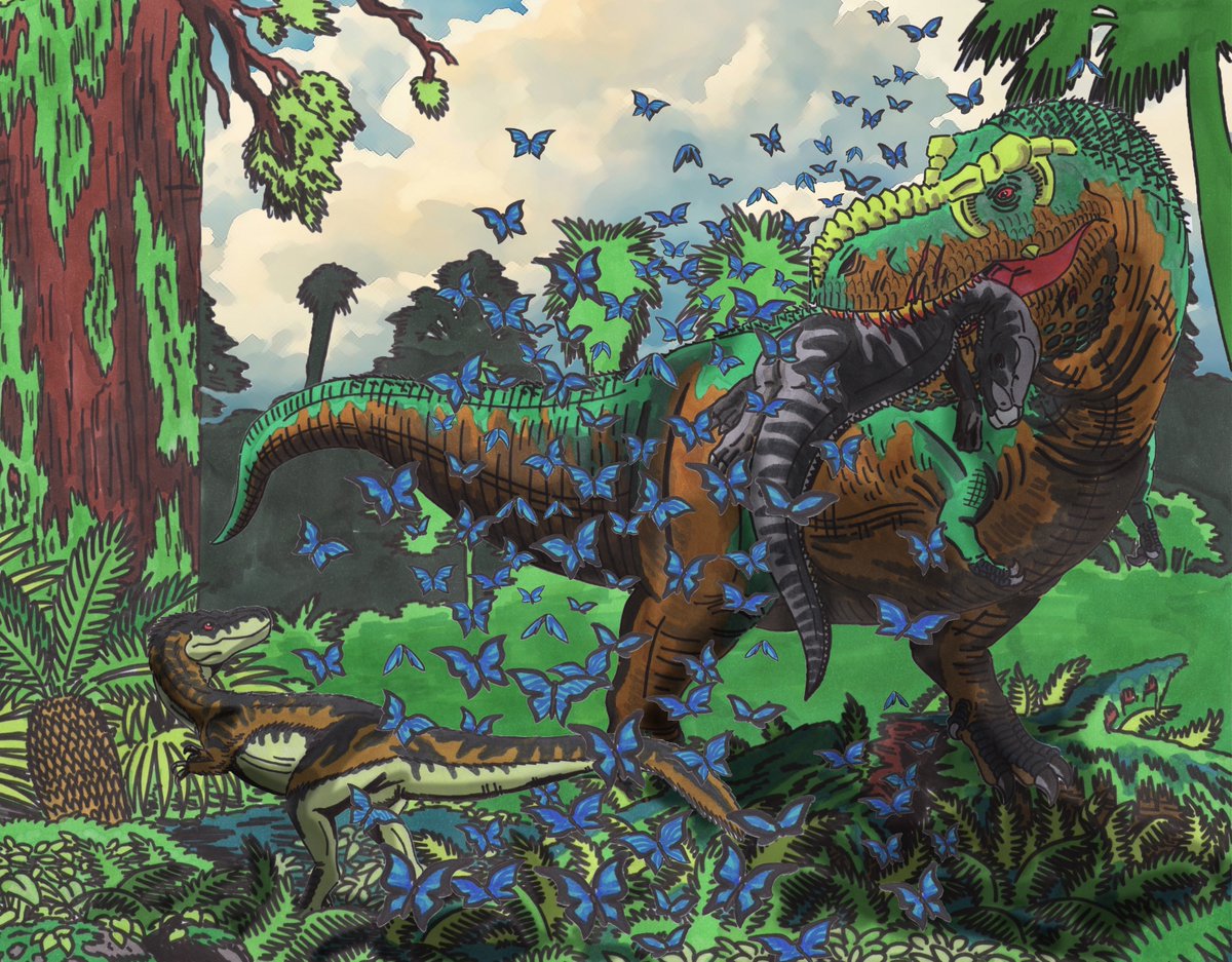 I'm rather late on this (for reasons outside my control), but here's a little somethin' somethin' to honor the 35th anniversary of the discovery of my single favorite individual theropod ever.

Happy (belated) Unearth Day to the one and only Sue the T.rex! 
#paleoart