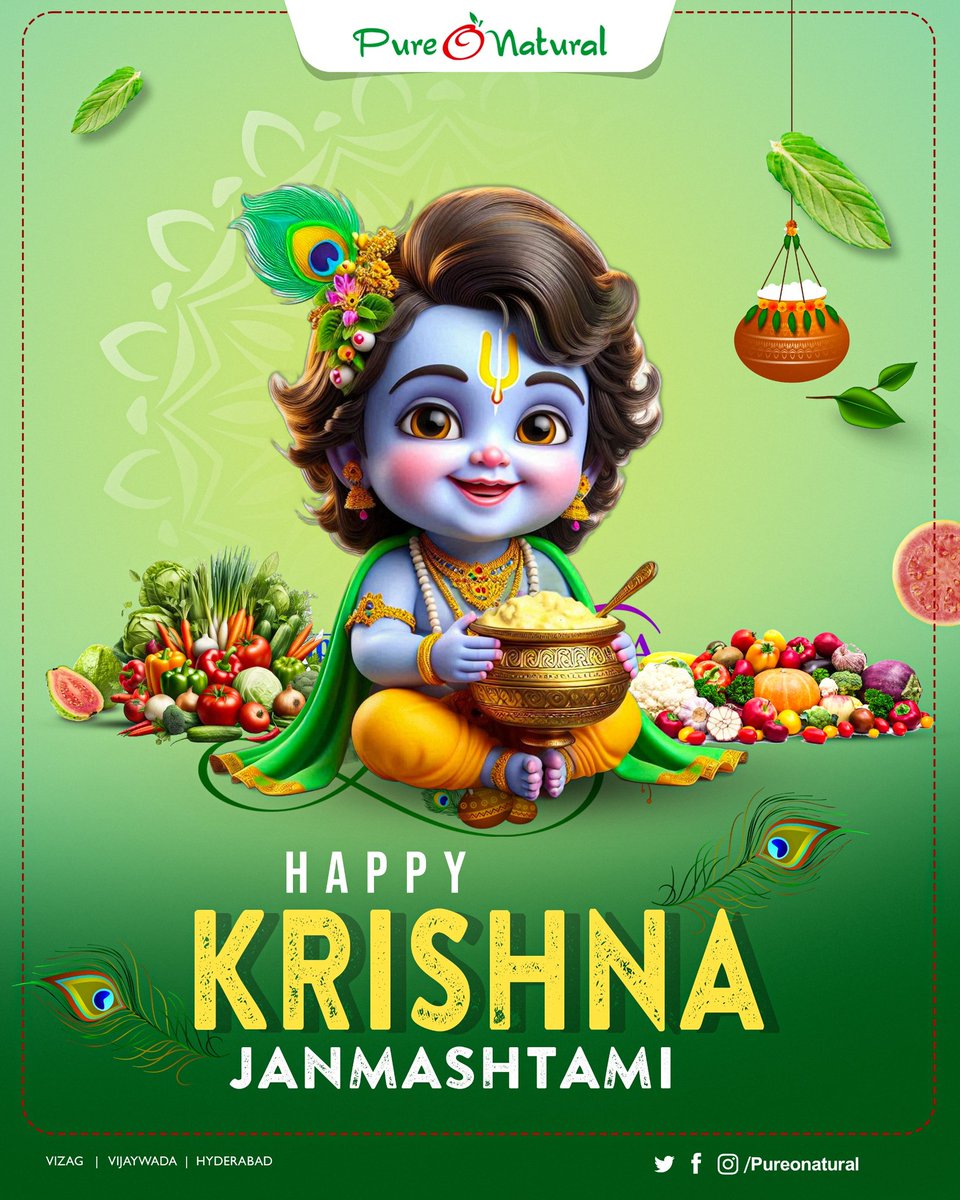 PureONatural_'s tweet photo. 🌸✨ Celebrate the joy, mischief, and blessings of Lord Krishna this Janmashtami with love, purity, and togetherness. 🥰💛
Wishing you all a divine and blissful Krishna Janmashtami! 🙏🌿
#HappyJanmashtami #PureAndNatural #DivineJoy #KrishnaBlessings #FestivalOfFaith https://t.co/7i72718qWI