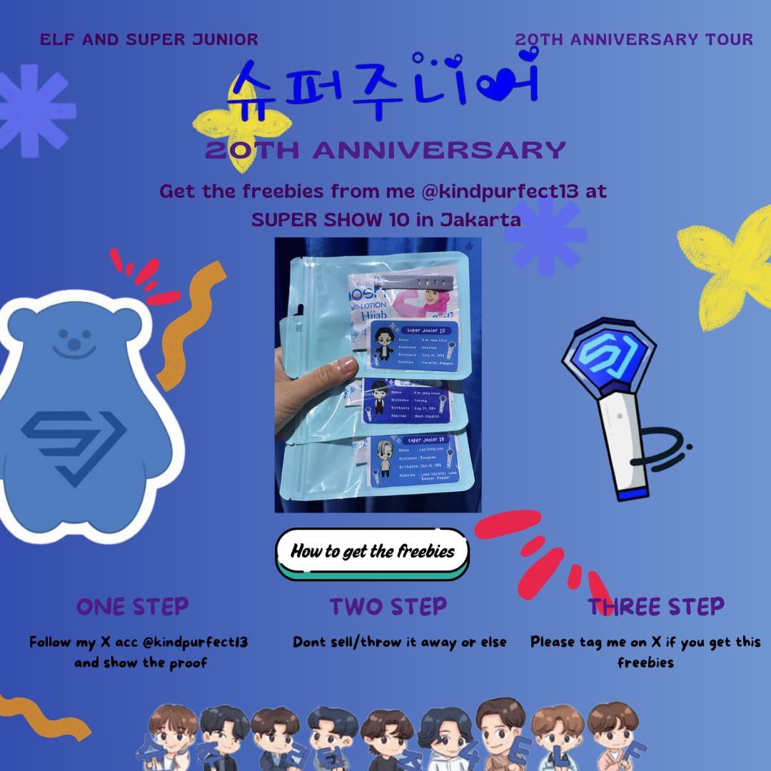 Freebies for Super Show 10💙
Follow, Like and RT and get yours, see you there ELF🖐️
What are inside: koyo, deodoran, sticker suju ID, cable holder
#freebies #SUPERSHOW10 #supershow10jakarta #supershow10injakarta