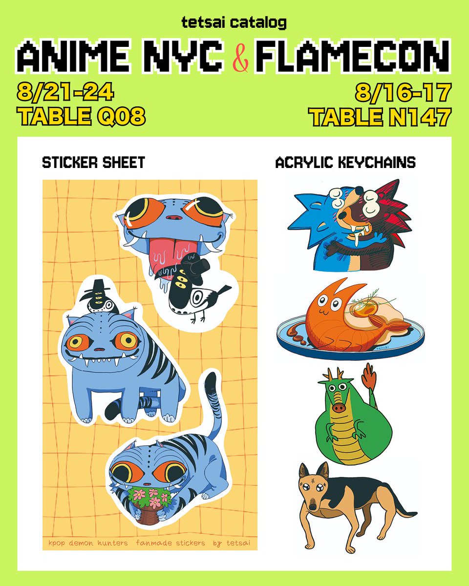tetsai_'s tweet photo. Me and my friend @koochoos are tabling together at #flamecon this weekend and #ANYC2025 next weekend!  

Come say hi and embrace ur inner cringe with us 🫶 I got Hamilton and Koochoos got Hetalia stuffs in the grand year of 2025 😔🫶
#catalog #ANYC #AnimeNYC https://t.co/jKxqR7pzEN