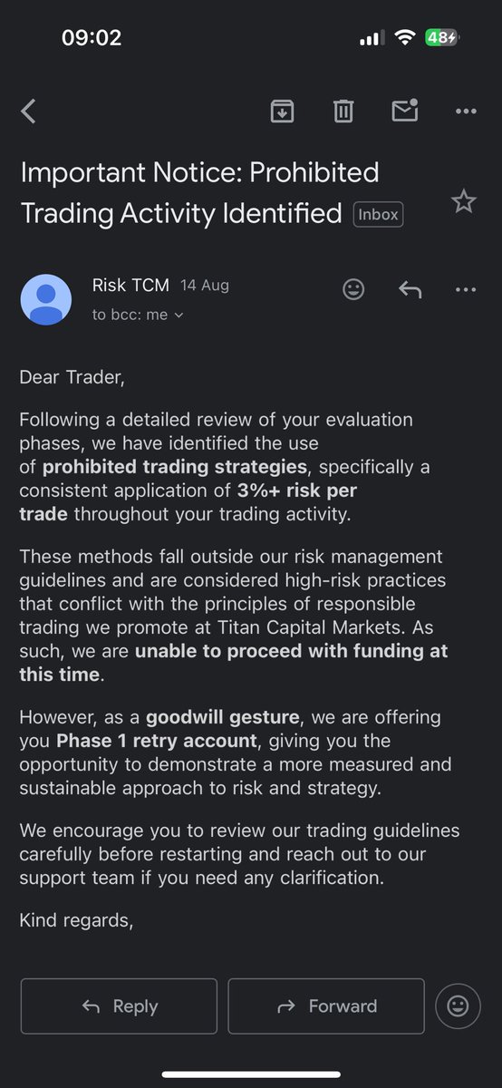 trustfx229's tweet photo. @ISHAANSAINI22 @TitanCapMarkets Same these MFs didn’t gave me my master account of 50k which I passed both phases with rule 3% and now gave me phase 1 again to waste my time! 
Pathetic!!!! Stay Away from such assholes… @fundingpips is always better! https://t.co/nTMQW49WgI