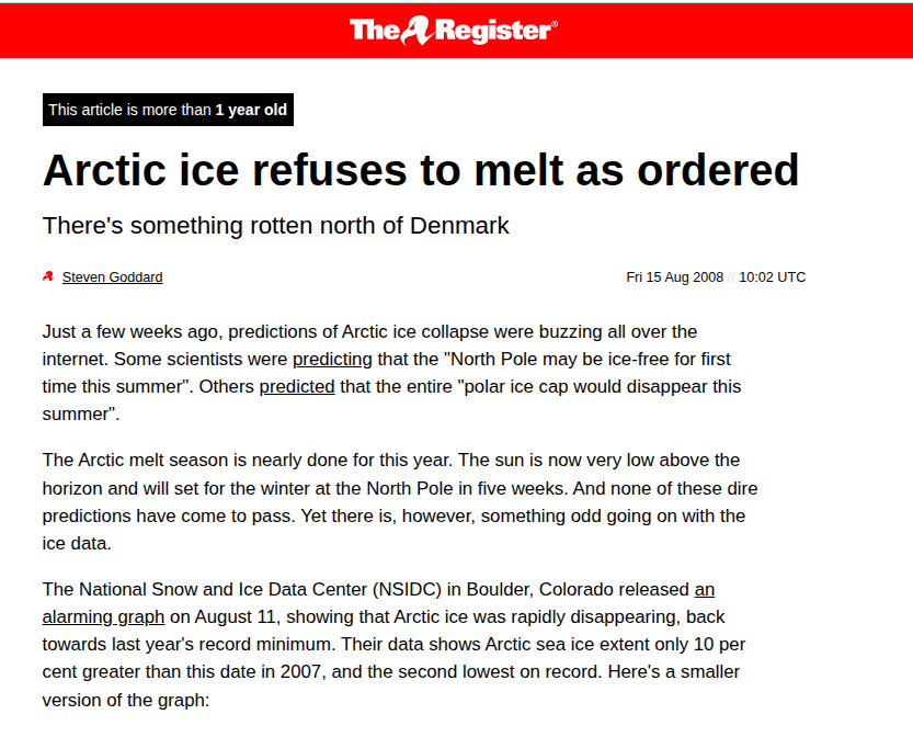 I started making fun of "Arctic melting" scamsters seventeen years ago today.

theregister.com/2008/08/15/god…