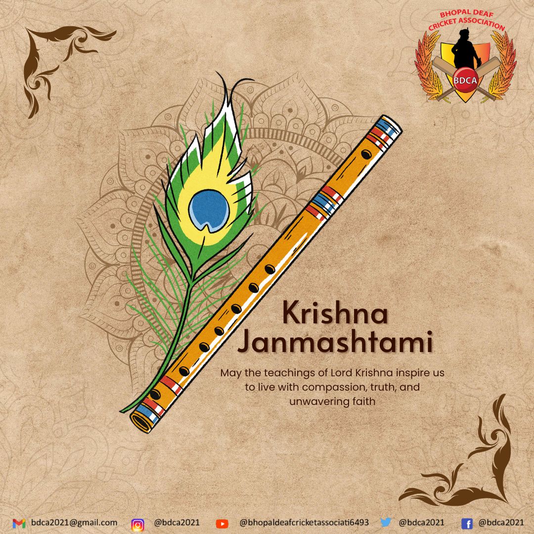 bdca2021's tweet photo. Happy Janmashtami - May Krishna live in our hearts forever.
#bdca2021 #Bhopaldeafcricketassociation #idca #mcsd #bhopaldeaf https://t.co/hkjCOSkPPy