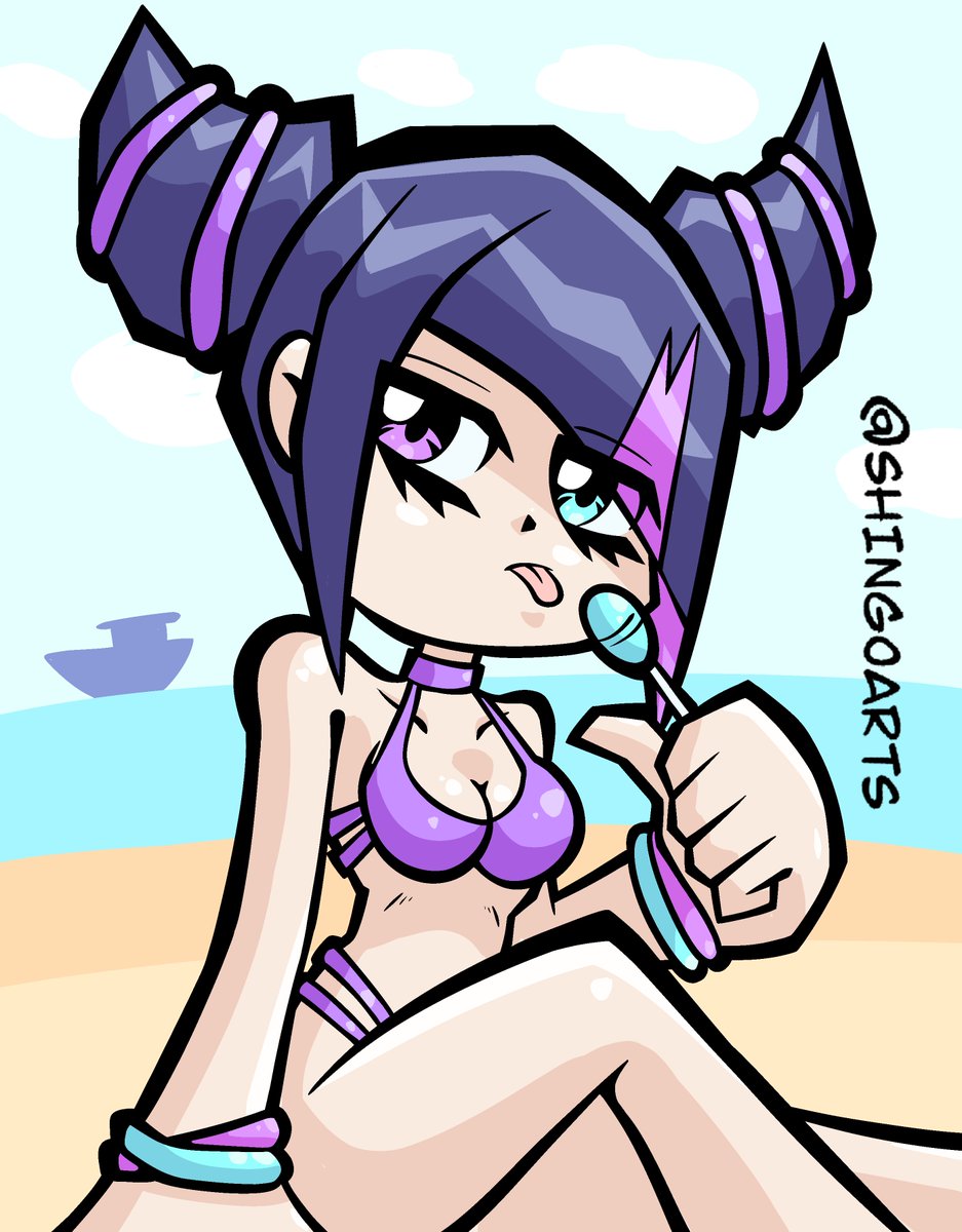 ShingoArts's tweet photo. I tried to make a Panty &amp; Stocking style Juri, I used an illustration by @otemotowakusei  as a reference, please visit her X, uploads some wonderful art.
#jurihan #StreetFighter6 #waifuanime #fanart #beach #toon #pantyandstocking https://t.co/yZKSFoz9qP