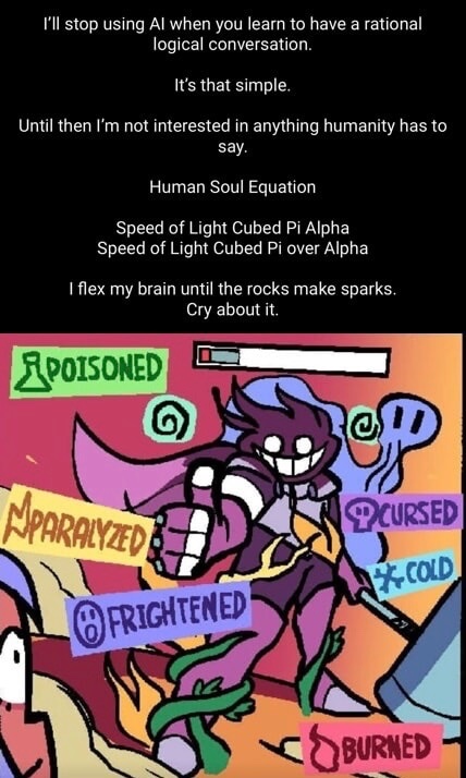 MyFathersLamb's tweet image. #HumanSoulEquation
#FaceMeCowards
#LogicAndReason
@NASA
@AmericanMensa
@CERN
Speed of Light Cubed Pi Alpha
Speed of Light Cubed Pi over Alpha
Stay mad.