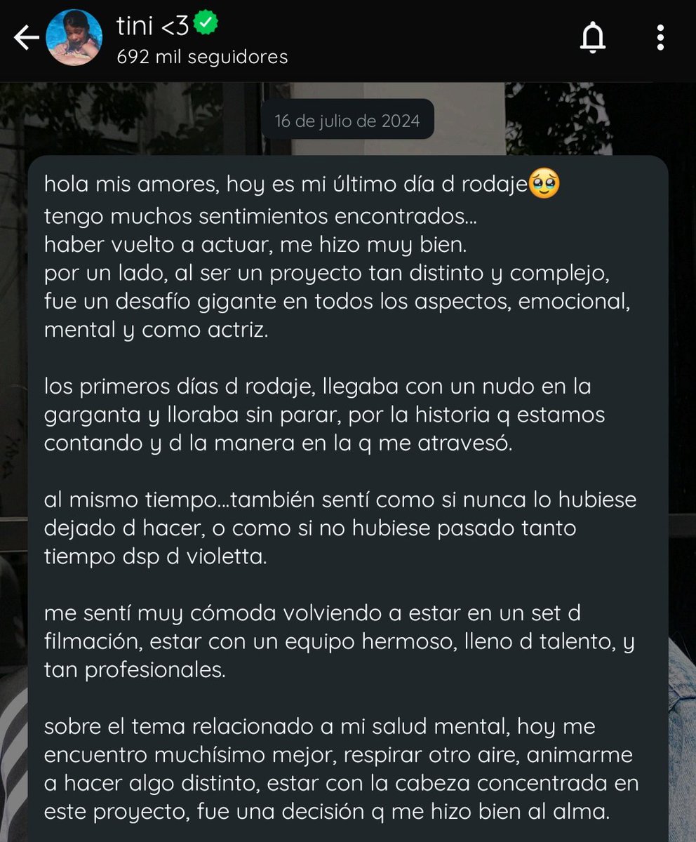 TINIsByEle's tweet photo. Quiero recordar lo q nos dijo Tini en su canal cuando terminó de grabar Quebranto ahora que conocemos la historia a la que le estaba dando vida. Te amo @TiniStoessel https://t.co/xiXCPSSpyQ