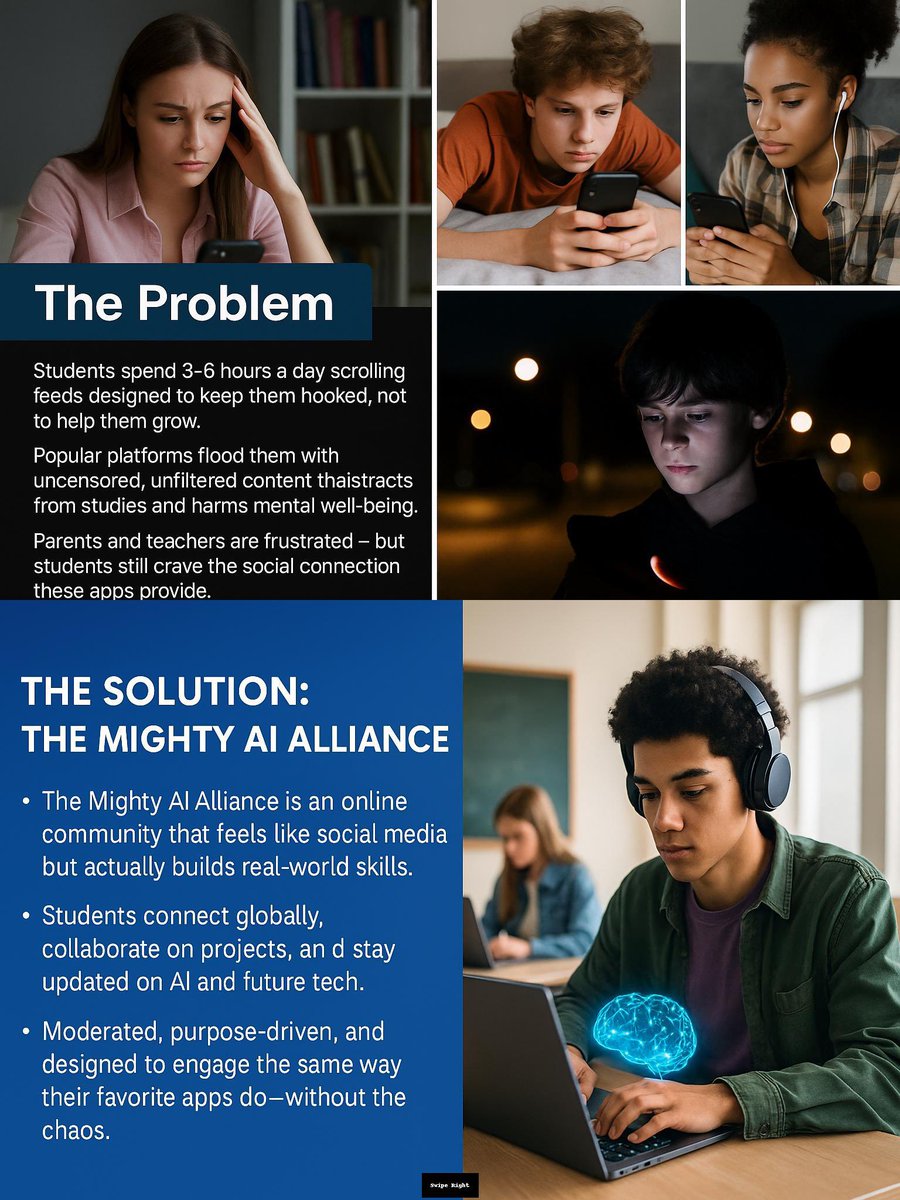Here’s the hard truth: students spend 3–6 hours a day scrolling, but almost none of it builds real skills. So what’s the fix? An online space that feels like social media but actually prepares them for the future. That’s what we built with The Mighty AI Alliance.