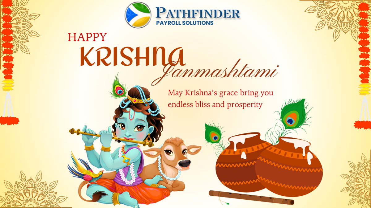 PathfinderPayro's tweet photo. 🌸✨🙏 Happy Krishna Janmashtami! 🙏✨🌸
On this divine occasion, let us celebrate the birth of Lord Krishna – the embodiment of love, wisdom, and joy. 🪔 ✨🌿
#HappyJanmashtami #KrishnaJanmashtami  #KrishnaBhakti #RadheKrishna #FestivalOfIndia #PathfinderPayrollSolutions https://t.co/s95qp16SwJ