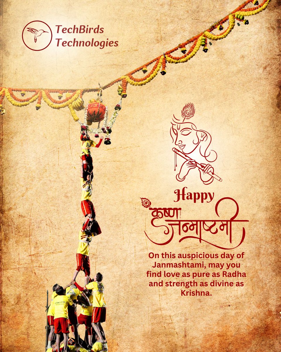 TechBirds1's tweet photo. Celebrating Janmashtami with a tech twist! 🌟 As we honor Lord Krishna's birth, let's embrace the innovation technology brings. Just as Krishna's wisdom guides us, may tech lead us to a brighter, connected future. #Janmashtami #TechInnovation #DigitalKrishna https://t.co/7GerqJr1Fo
