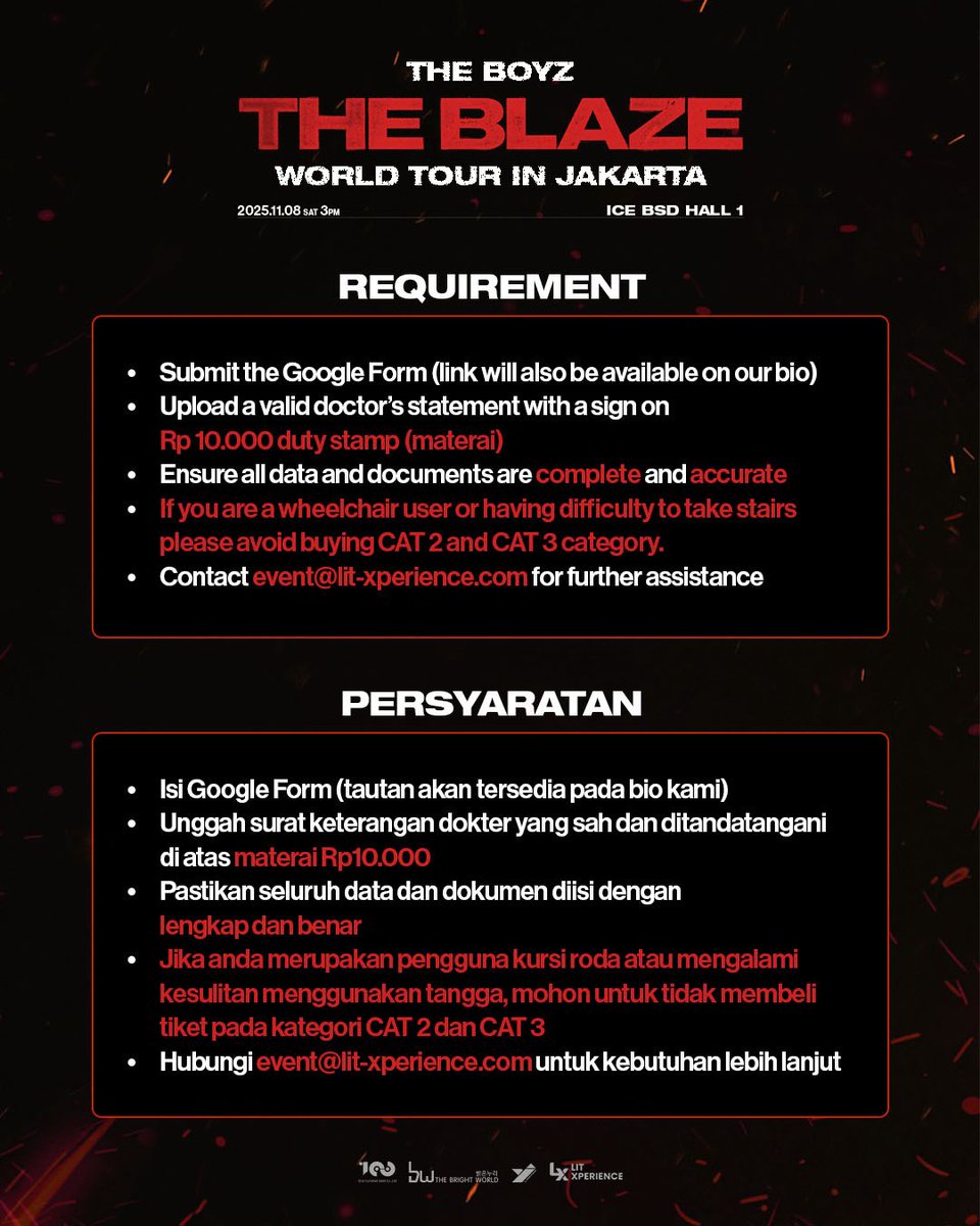 [SPECIAL NEEDS NOTICE]

We care about making your concert experience safe and comfortable. If you're a pregnant attendee, wheelchair user, or someone who needs close supervision, please fill out our Special Needs Form:

🔗 bit.ly/TBZinJKT25Spec…
🗓️ Deadline: 5 November 2025