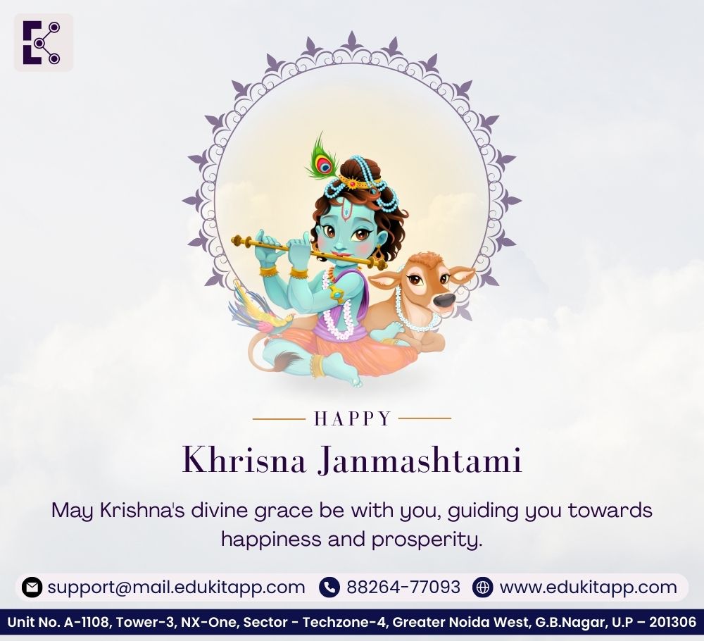 EdukitOfficial's tweet photo. may Krishna's divine grace be with you, guiding you towards happiness and prosperity. May the tunes of Krishna's melody fill your lives with eternal bliss. 
🙏 Happy Janmashtami! 🙏

#KrishnaJanmashtami #KrishnaJanmashtami2025 #edukit #software #Festival https://t.co/XdHCFAtO33