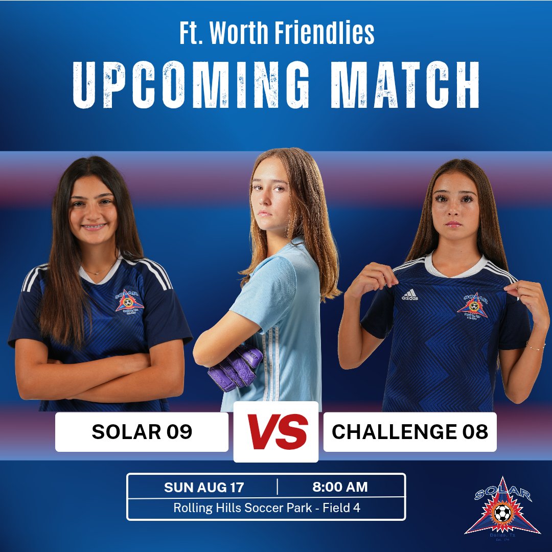 We are back on the pitch this weekend!

🆚️ Challenge 08 ECNL
🗓 Sunday, 8/17
⏰️ 8:00 am
🏟 Rolling Hills Soccer Park Field 4

@solarsoccerclub @topdrawersoccer
<a href="/soccerwire/">soccerwire</a> <a href="/prep_soccer/">prep school soccer</a> <a href="/PrepSoccerTX/">Prep Soccer Texas</a> #solar09gecnl #solarnation