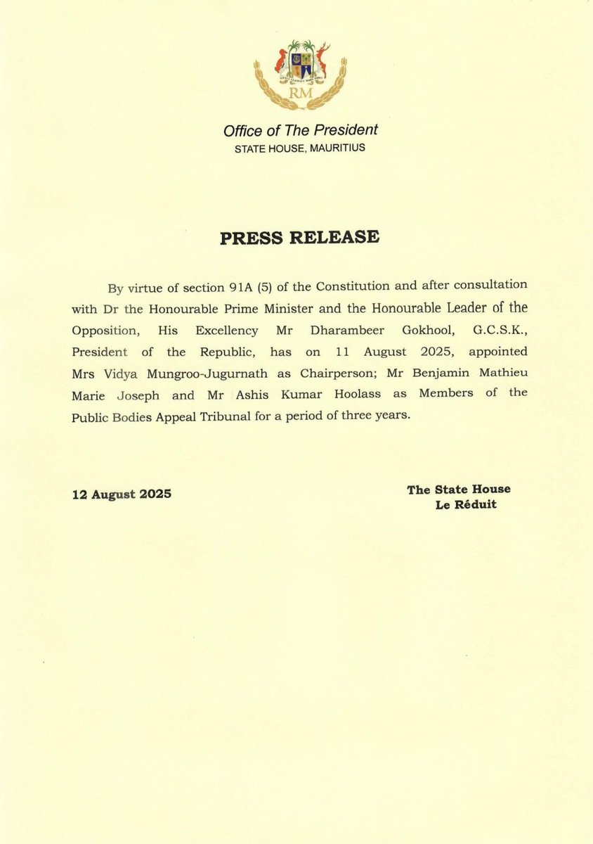 H.E. Dharambeer Gokhool tweet media