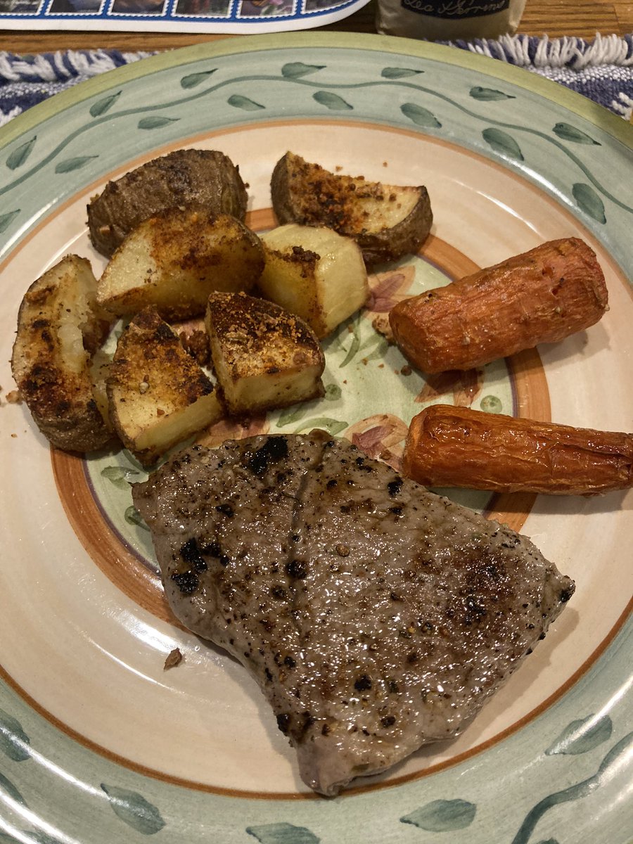 Steak, garlic parm potatoes, carrots.
