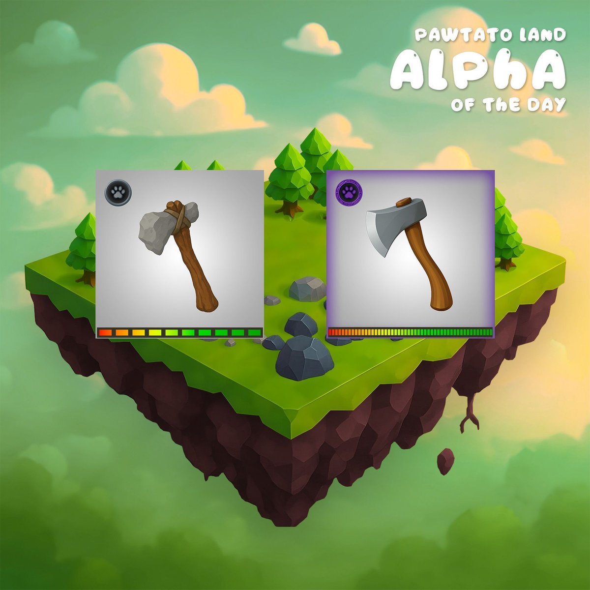 PawtatoFinance's tweet image. #PawtatoLandAlpha of the Day: An important factor in balancing the ecosystem will be durability. 🌆 

Tools and buildings will wear down when being used, ultimately needing repair to keep working. ⚒️ 

#Tip: higher rarity tools are also of higher quality, which extends their…