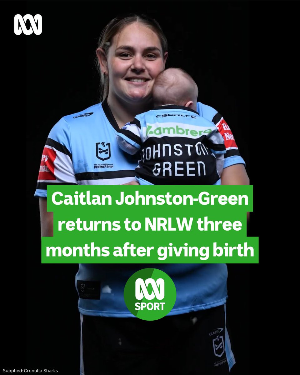 abcsport's tweet photo. Talk about a superwoman! 👩‍👧💪

Caitlan Johnston-Green gave birth to her baby girl, Amarah, just 11 weeks ago.

Today, she returned to NRLW to make her debut for Cronulla as the Sharks won back-to-back for the first time this season, 12-8 over Gold Coast. 🏉🦈

Hear every NRL game live and ad-free on the ABC listen app: https://t.co/UUIIDPDjKJ